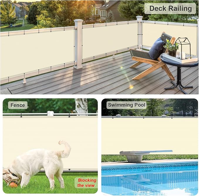 LOVE STORY Custom Size 3'x20' Butter Cream Balcony Privacy Screen,UV Block Privacy Fence Screen,90% Shield for Outdoor Pool Garden Apartment Railing