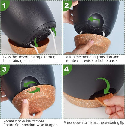 Plant Pots Pack of 5, 7/6.5/6/5.5/5 Inch Self Watering Planters with Drainage Hole Planter for Indoor Plants, Planting Pots for African Violet, Ochid and House Plants (Black)