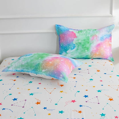 A Nice Night Galaxy Bedding Sets Outer Space Comforter 3D Printed Space Quilt Set Full Size Glitter Pink Green Color,for Children Boy Girl Teen Kids