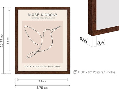 Poster Master Vintage Poster - Retro One Line Hummingbird Drawing Print - Bird Line Art - Minimal Gift for Him, Her, Animal Lover - Abstract Decor for Home, Office, 11x14 Brown Framed