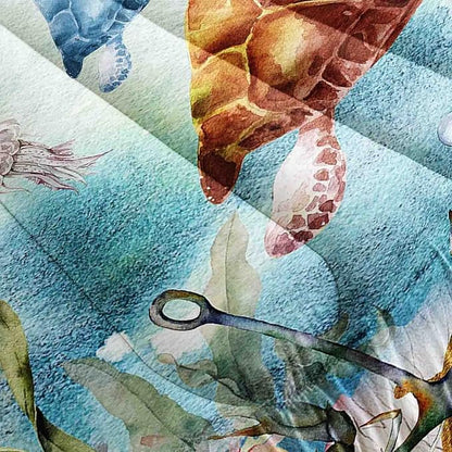 Datura home Sea Turtle Bedding Comforter Set for Boys Girls Teens Children Adults,Watercolor Sea Creatures Blue Ocean Theme Bedding Set with 1 Comforter and 2 Pillowcases(Turtle Twin) Blue Turtle