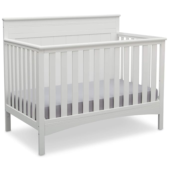 Delta Children Fancy 4-in-1 Convertible Crib and 6 Drawer Dresser Bundle, Bianca White
