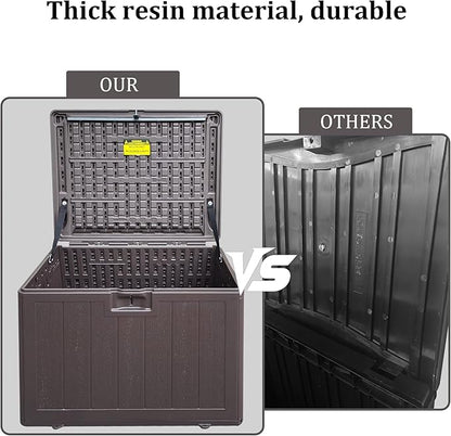 33GAL Brown Blow - Molded Outdoor Deck Box with Lockable Lid - Waterproof, SGS - Certified UV Resistance, Durable Construction for Garden Tool and Pool Accessory Storage, Simple Assembly