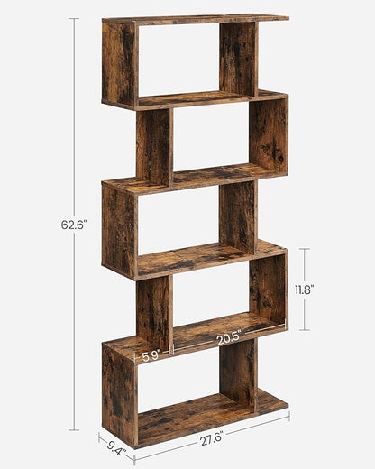 VASAGLE Bookcase, 5-Tier Bookshelf, Display Shelf and Room Divider, Freestanding Decorative Storage Shelving, Rustic Brown ULBC62BX, 27.6”L x 9.4”W x 62.6”H (70 x 24 x 159 cm)