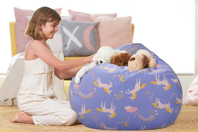 Aubliss Stuffed Animal Bean Bag Storage Chair (Light Blue Unicorn, Medium (32''))