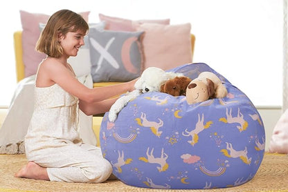 Aubliss Stuffed Animal Bean Bag Storage Chair (Light Blue Unicorn, Large (38''))