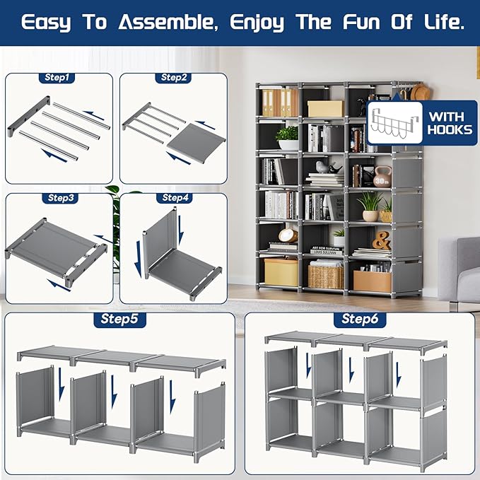 Mavivegue Book Shelf, 18 Cube Storage Organizer, DIY Bookcase, Metal Cube Bookshelf, Cubbies Closet Storage Organizer Shelves for Bedroom,Living Room,Home,Office