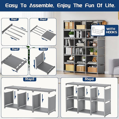 Mavivegue Book Shelf, 18 Cube Storage Organizer, DIY Bookcase, Metal Cube Bookshelf, Cubbies Closet Storage Organizer Shelves for Bedroom,Living Room,Home,Office