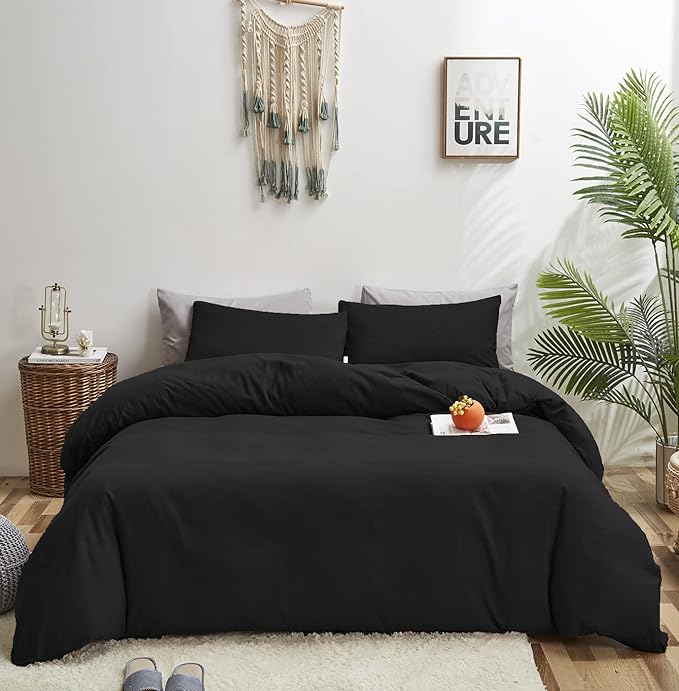Black Comforter Queen Black Bedding Set Pure Black Queen Comforter Soft Durable Comforter Set Women 3 Pieces Breathable Lightweight Comforter Set