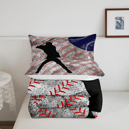 Erosebridal Baseball Comforter Set Twin for Boys Teen Baseball Athlete Bedding Set Kids Ball Games Sports Bed Comforter Sets Sport Baseball Quilt Duvet 1 Pillow Case Retro Red Dark Blue White