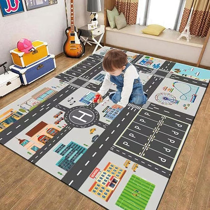 Kids Rug Play Mat Great for Playing with Cars and Toys,Educational Kid Road and Traffic City Life Carpet,Children Baby Fun Throw Rug for Bedroom Play Room,47X63Inch/120X160CM