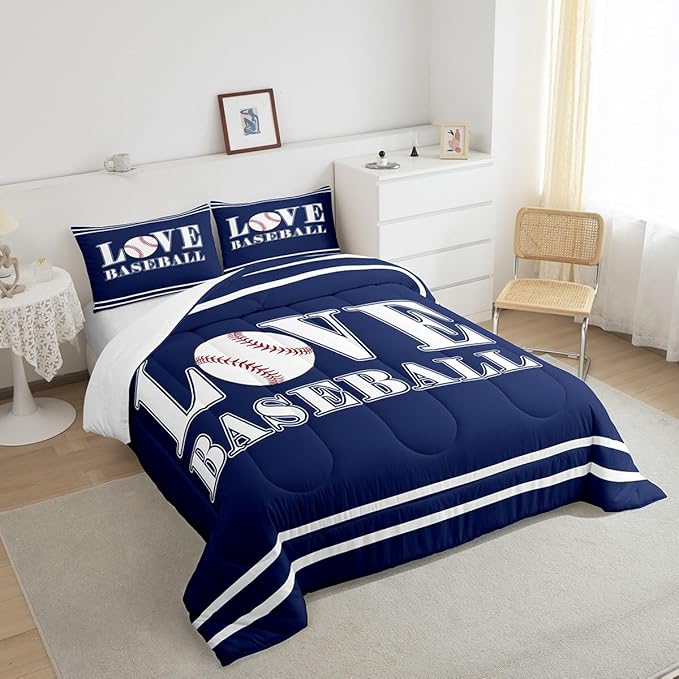 Feelyou Kids Baseball Comforter Set Twin Size Sports Game Bedding Set for Boys Girls Teens Bedroom Decor Baseball Gaming Comforter Gift for Baseball Lover Duvet Set with 1 Pillow Case