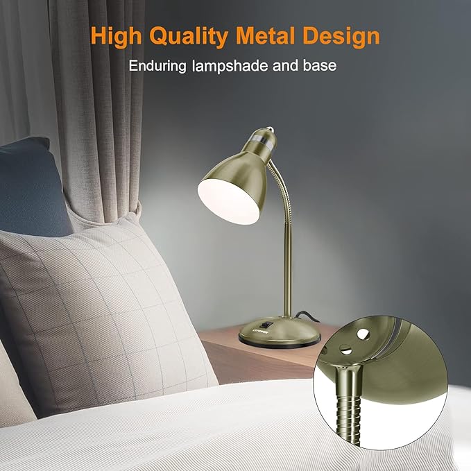 LEPOWER Metal Desk Lamp, Adjustable Goose Neck Table Lamp, Eye-Caring Study Desk Lamps for Bedroom, Study Room and Office (Bronze)