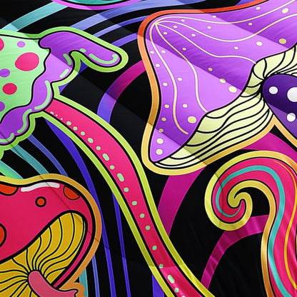 Colorful Mushroom Comforter Set Queen Size Kids 3D Mushroom Bedding Set Cute Hippy Theme Quilt Bed Set for Boys Girls Adults with 1 Comforter and 2 Pillowcases