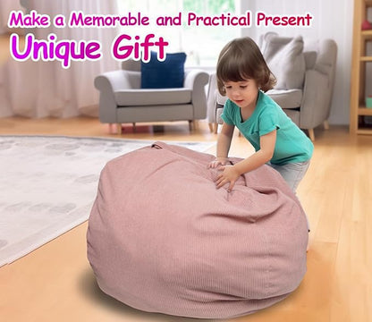 Beanbag Stuffed Animal Storage Organizer Cover Soft Premium Corduroy Removable Washable Stuffable Keep Room Clutter Plush Toys Storage (No Beans) XX-Large