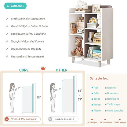 Wooden Cube Bookcase with Legs - 3-Tier Open Shelf Kidsroom Sorted Storage Cabinet Organizer for Books and Toys, 5-Cube Lattice Cute Cubby Bookshelf in White Mixed Mocha Brown, 24" W