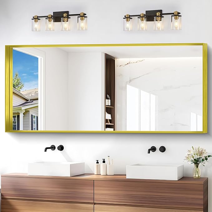 Gold Bathroom Mirror, 72x30 Inch Rectangular Framed Mirror, Large Wall Mounted Bathroom Vanity Mirror Over Sink for Bedroom,Restroom, Living Room, Hangs Vertically or Horizontally