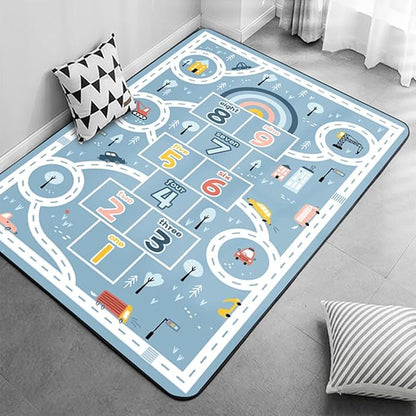 Kids Rug Play Mat, Car Rug, Hopscotch Rug, Hopscotch Mat for Kids, Can Be Used to Play with Cars Kids Carpet Play Mat,(Blue,200×300cm/79×118IN)