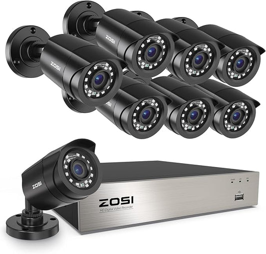 ZOSI 3K Lite 8CH Home Security Camera System Outdoor Indoor, AI Human/Vehicle Detection, Night Vision, H.265+ 5MP Lite 8 Channel CCTV DVR, 8pcs 1080P 1920TVL Surveillance Bullet Cameras (No HDD)