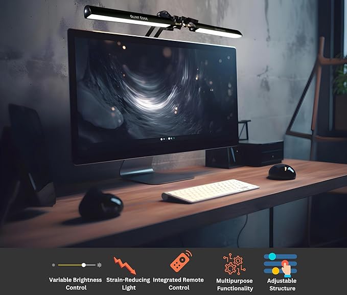 Desk Lamps for Home Office - Double Head LED Desk Lamp with Clamp, 24W, 3 Color Modes, Adjustable Arm, Eye-Caring Light for Study, Drafting, and Crafting, Black
