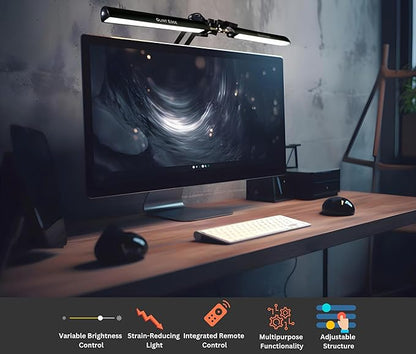 Desk Lamps for Home Office - Double Head LED Desk Lamp with Clamp, 24W, 3 Color Modes, Adjustable Arm, Eye-Caring Light for Study, Drafting, and Crafting, Black