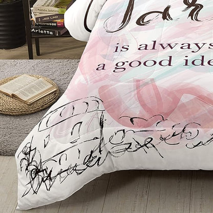 Bodhi Pink Comforter Set Twin,Paris Comforter Set for Girls,Cartoon Sketch Eiffel Tower Pink Bedding Set,Girls Pink Paris Bedding Set with Matching Pillowcase,Eiffel Tower Bedding Set