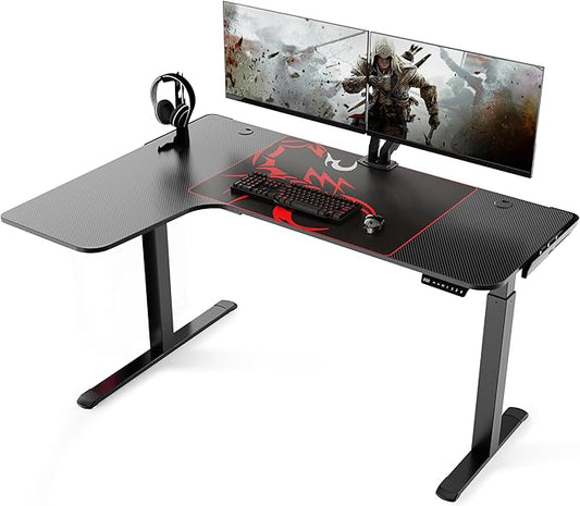 EUREKA ERGONOMIC Standing Desk L Shaped, 60 Inch Gaming Desk Electric Height Adjustable Dual Motor Rising Sit Stand Up Corner Desk for Computer Home Office, Smart Memory Preset Mousepad, Large, Left