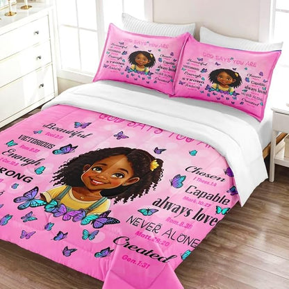 Black Girl Comforter Set Full for Kids Teens,God Says You are Comforter Set for Black Women,Black Girl Magic Bedding Set,African American Girl Bed Bedroom Set