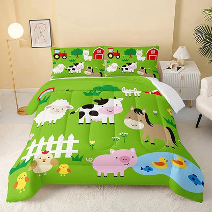 Farm Animal Comforter,Pig Cow Sheep Comforter Set for Kids Teens Girls Boys,3Pcs Bedding Set Printed Comforter with 2 Pillowcases,Down Alternative,Soft and Lightweight，Twin Size