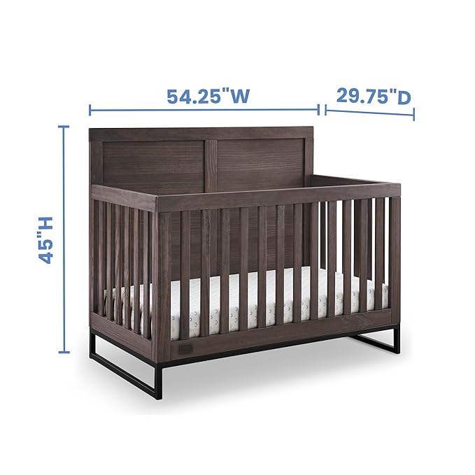 Simmons Kids Foundry 6-in-1 Convertible Baby Crib, Rustic Grey with Matte Black