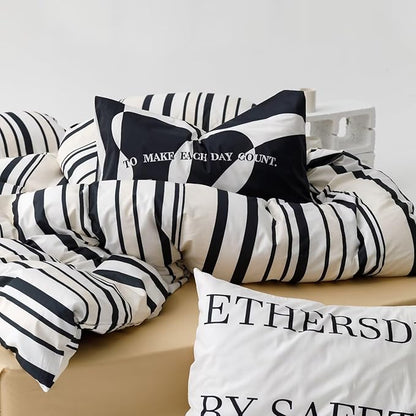 Striped Comforter Queen Black White Comforter 3 Pieces Soft Stripes Comforter Set 1 Striped Queen Comforter (90x90 inches) with 2 Pillowcases (20x26 inches)