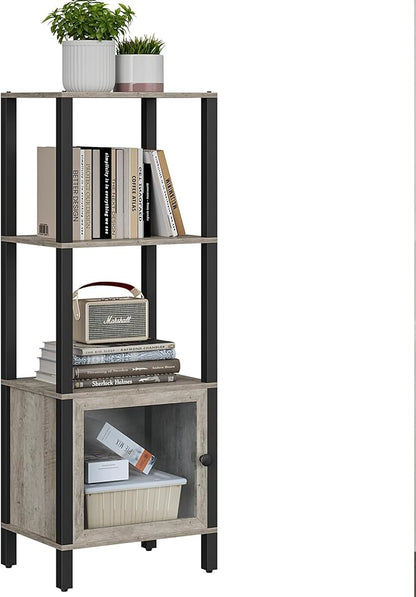 TUTOTAK 4 Tier Bookcase and Bookshelf, Narrow Book shelf with Door for Small Space, for Living Room, Office, Study, Entryway, Greige BS03BG004
