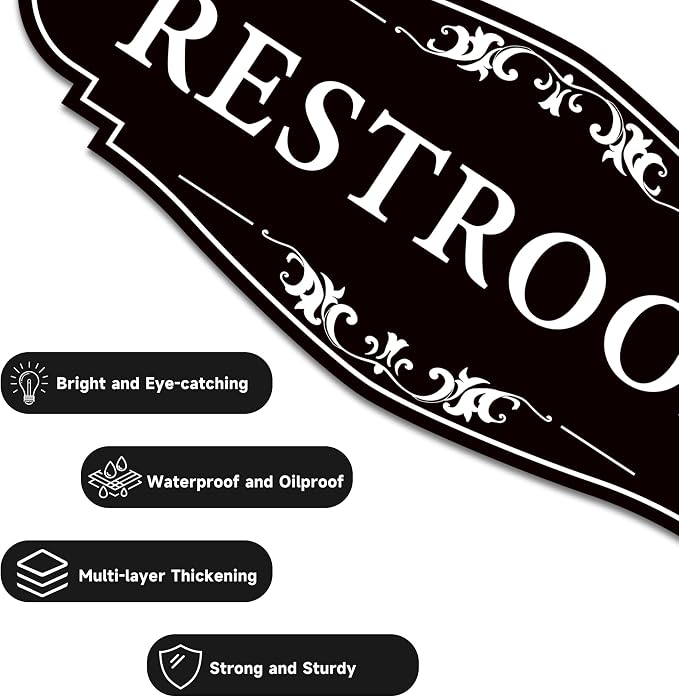 Restroom Sign for Business and Home,Self-adhesive Unisex Bathroom Sticker | Waterproof Vinyl Toilet Decor for House,Office,Shop,Door（Black）