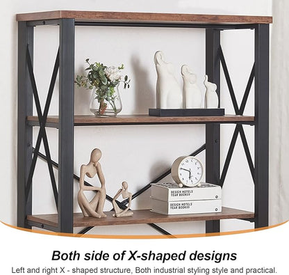 HOMBAZAAR Bookshelf, 4-Tier Industrial Bookshelf, Etagere Bookcases and Bookshelves, Tall Bookshelf Storage Organizer, Freestanding Bookshelf for Living Room, Bedroom and Home Office, Brown