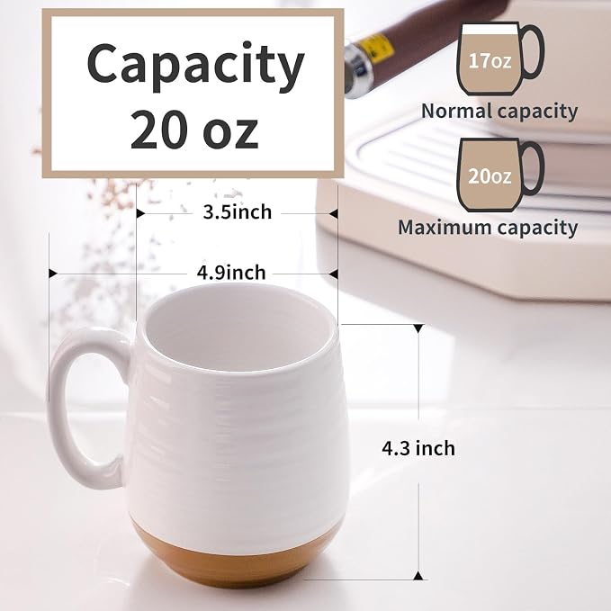 HASENSE 20 oz Coffee Mugs, Large Mugs with Handle Set of 2, Stoneware Coffee Cups for Mom Dad Friend, Prefect for Latta, Tea, Coffee, Dishwasher and Microwave Safe, White & Black