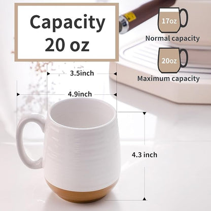 HASENSE 20 oz Coffee Mugs, Large Mugs with Handle Set of 2, Stoneware Coffee Cups for Mom Dad Friend, Prefect for Latta, Tea, Coffee, Dishwasher and Microwave Safe, White & Black