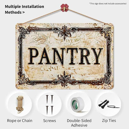 Vintage Distressed Style Aluminum PANTRY Wall Decor Metal Sign 8X12in Retro Ornate Border Rustic Art Sign for Kitchen Pantry Room Farmhouse Home Decoration