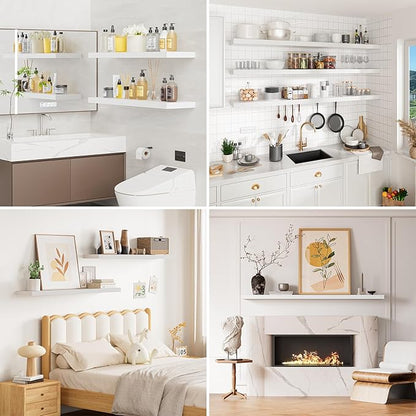 40 Inches Floating Shelves for Wall,9.3" Deep White Long Floating Shelves Set of 2,Large Display & Storage Shelf,Wall Shelf for Bathroom Bedroom Living Room Kitchen Office