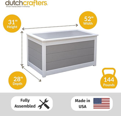 DutchCrafters Poly Waterproof Outdoor Deck Box 200-Gallon Large Deck Box Weatherproof Storage for Pool Decor, Porch Packages, Pool Towel Holder, Holds Up To 10 Cushions (Weatherwood & White)