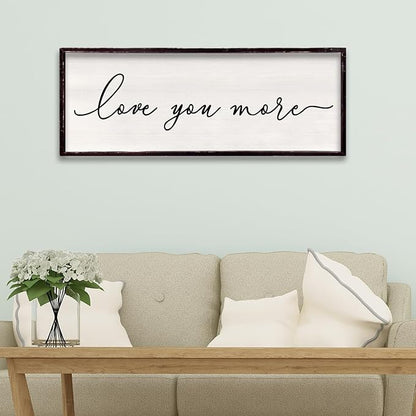 Love You More Above Bed Wall Decor Sign 32"×12" for Master Bedroom Over Bed Large Simple Wood Framed Hanging Wall Art (Black)