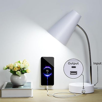 RUNTOP Desk Lamp, Desk Lamps for Home Office with 5 Color Modes 5 Brightness Dimmer Reading Light & USB Port, Type C port, 7W LED Table Lamp, 360° Flexible Gooseneck Lamp Light for Bed Bedside, White