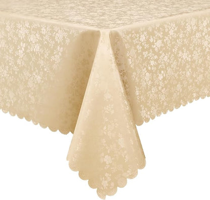 Smiry Rectangle Waterproof Heavy Duty Vinyl Tablecloths, 52 x 70 Inch | Wipeable Washable Floral Embossed Table Cover for Kitchen and Dining Room, Indoor & Outdoor Use, Champagne