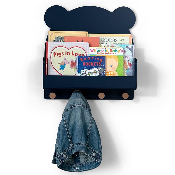 Delta Children babyGap Graham 4-in-1 Convertible Crib with Storage Drawer + Brannan Bear Bookcase with Bins + Brannan Bear Wall Shelf with 4 Hooks, Navy/Light Blue (Bundle)