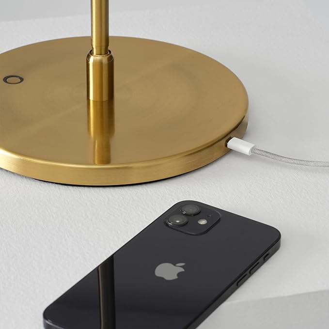 Brightech Libra LED Table Lamp - Contemporary Minimalist Thin Compact Desk Lamp - Adjustable Pivoting LED Head with Built-in Dimmer and Color Changing LED - Brass