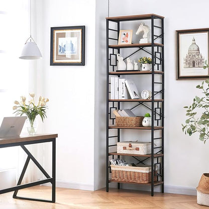 HOMISSUE Tall Bookshelf, Industrial 7-Tier Bookshelf with Unique Design, Open Bookshelves and Bookcases, Freestanding Book Shelf Bookcase for Living Room, Home Office and Bedroom, Rustic Brown