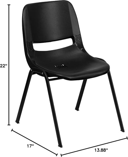 Flash Furniture HERCULES Series 440 lb. Capacity Kid's Black Ergonomic Shell Stack Chair with Black Frame and 12" Seat Height, Set of 1
