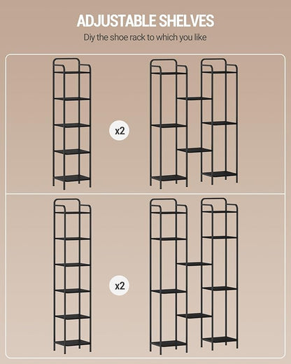 Bookcase Bookshelf, Narrow Book Shelf, Industrial Coner Shelf Storage Organizer, Slim Shelving Unit for Home Office, Living Room, Bedroom, Kitchen, 5-Tier Black BC24504B