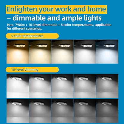 Magnifying with Light and 10X Real Glass Lens, Lighted in 5 Color Temperatures & 10 Dimmable Levels, Desk Edge Clip Mounted, Hands Free Positioning by 19.7' Gooseneck Arm
