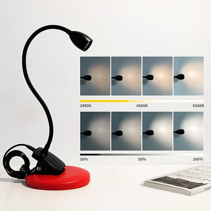 chiphy LED Desk Lamp with Clamp, Clip-on Book Reading Light, Rechargeable Portable Workbench Light with 5 Dimmable Brightness 4 Color Modes Touch Control for Home Office Desk Dorm
