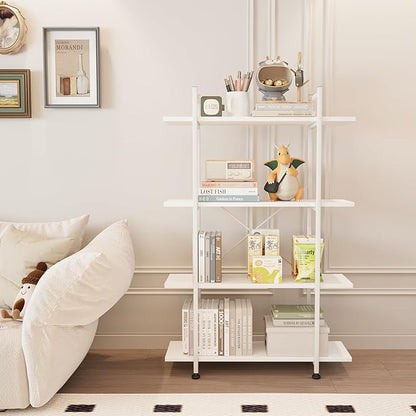 Bookshelf 4 Tiers White Wooden Storage Shelf,Modern Open Display Storage Bookcase Book Organizer,Metal Bookshelf Standing Storage Shelf Tall Shelving Units for Home Office Study